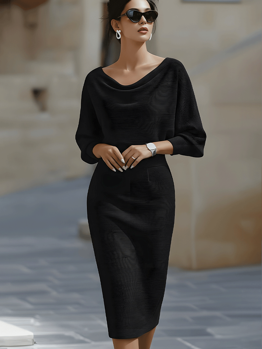 Robe midi bodycon chic pour femmes avec manches longues et col bateau