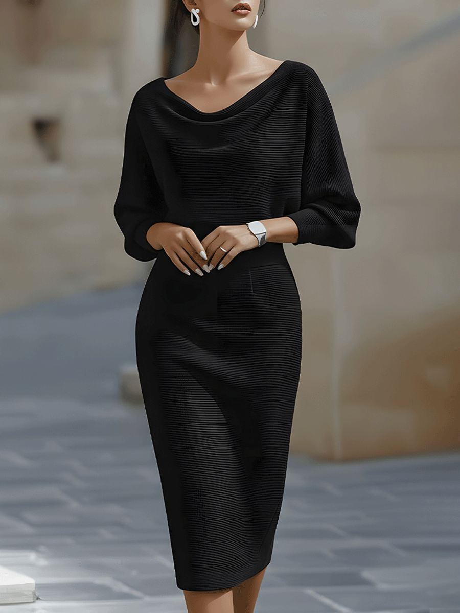 Robe midi bodycon chic pour femmes avec manches longues et col bateau