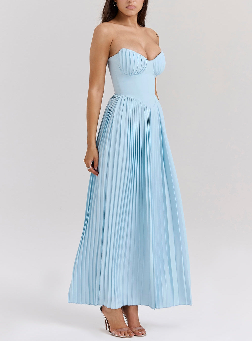 Yorie | Robe de soirée plissée bustier avec détail corset