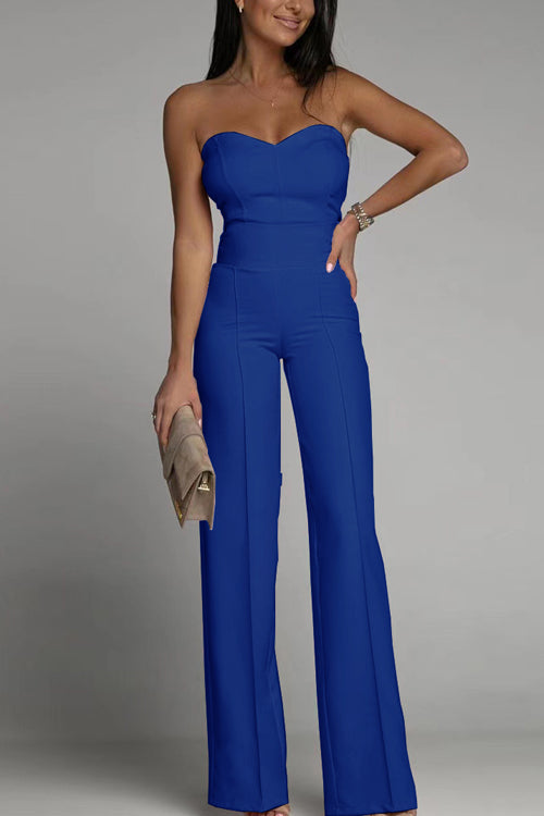 Elegante Strapless Dames Bodycon Jumpsuit met Wijde Pijpen