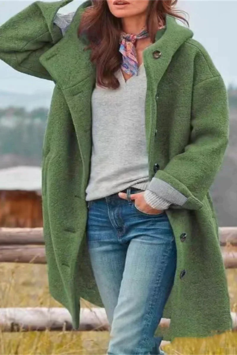 Warme Zachte Dames Tussenjas met Capuchon en Knopen