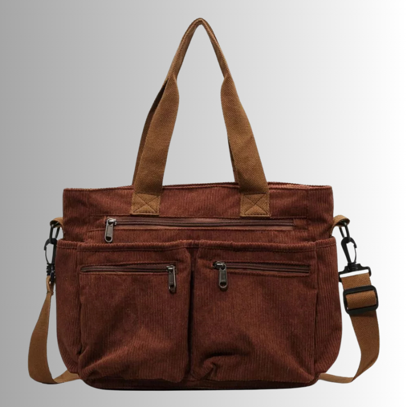 Sac à bandoulière tendance en velours côtelé pour femmes avec plusieurs poches