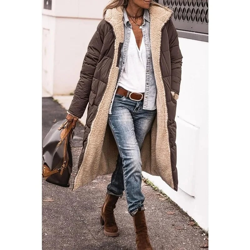 Lange Warme Dames Winter Jas met Fleecevoering