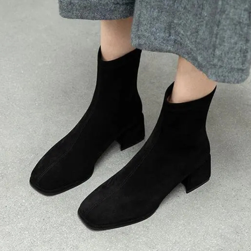 Bottines Noires Élégantes Femme avec Petit Talon Bloc