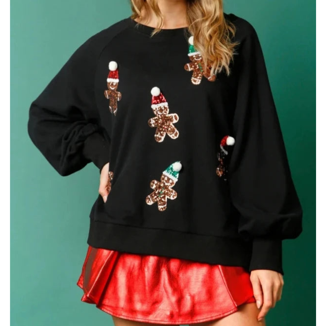 Oversized Dames Kersttrui met Pailletten Print en Comfortabele Wijde Mouwen