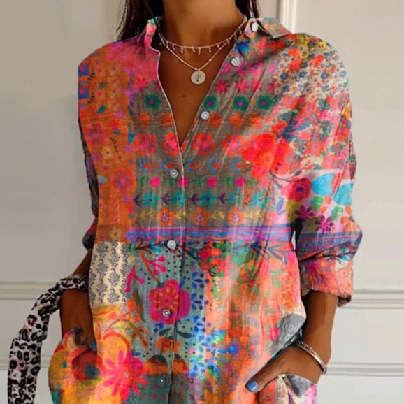 Toria | Kleurrijke Tuniekblouse met Boho Print