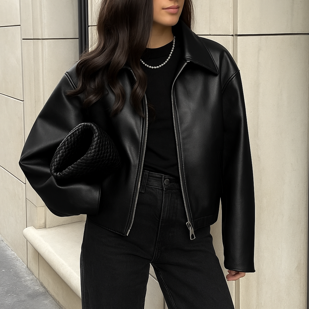 Keony | Blouson biker minimaliste en simili cuir
