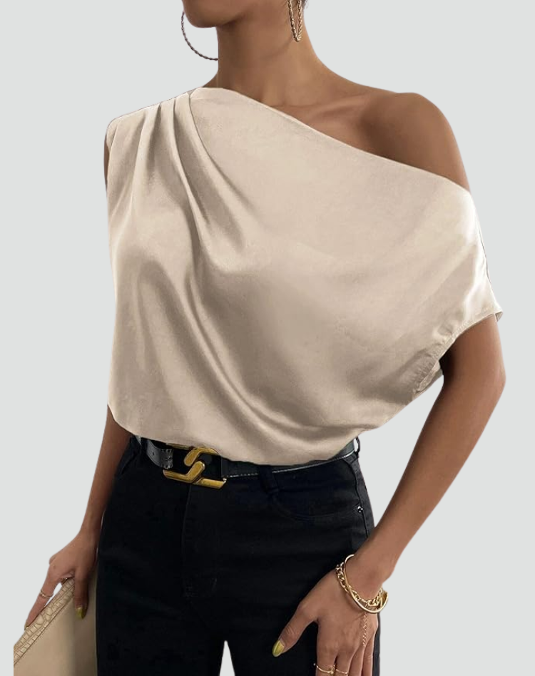 Beige Luxe Dames One Shoulder Blouse