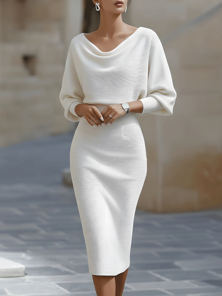 Robe midi bodycon chic pour femmes avec manches longues et col bateau
