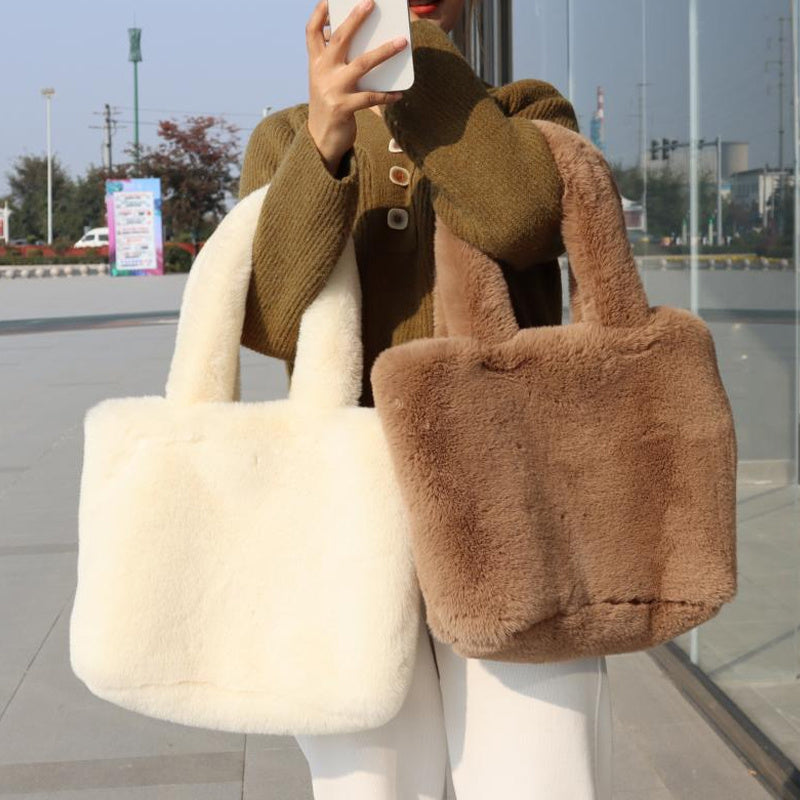Luxe Dames Shopper Tas met Teddy Look en Ruime Inhoud