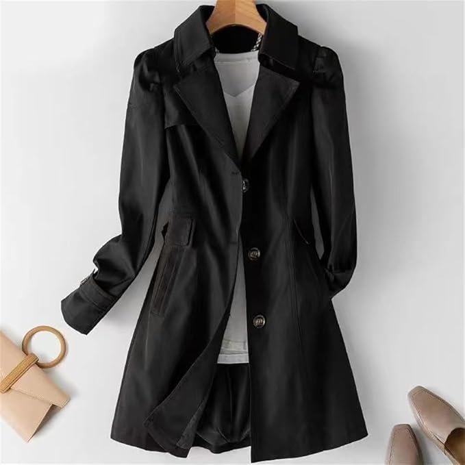 Women's Trench Coat Water-Repellent and Windproof with Button Closure