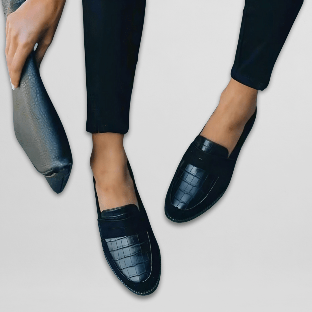 Black Women's Leather Loafers with Classic Slip-On Fit