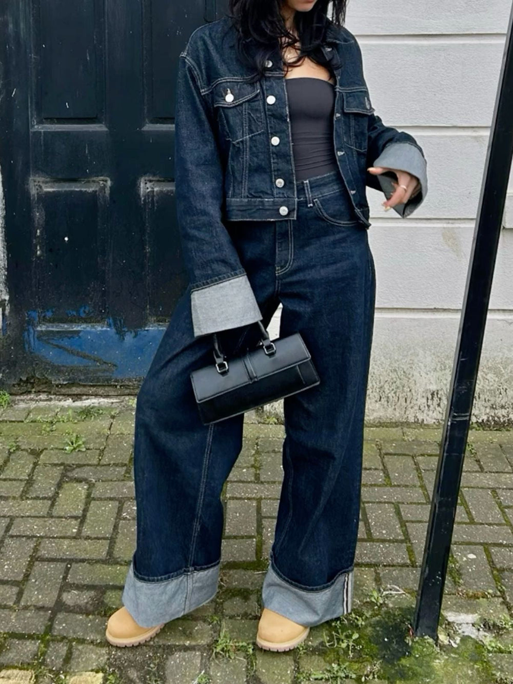 Katie | Denimowy zestaw z jeansami o szerokich nogawkach