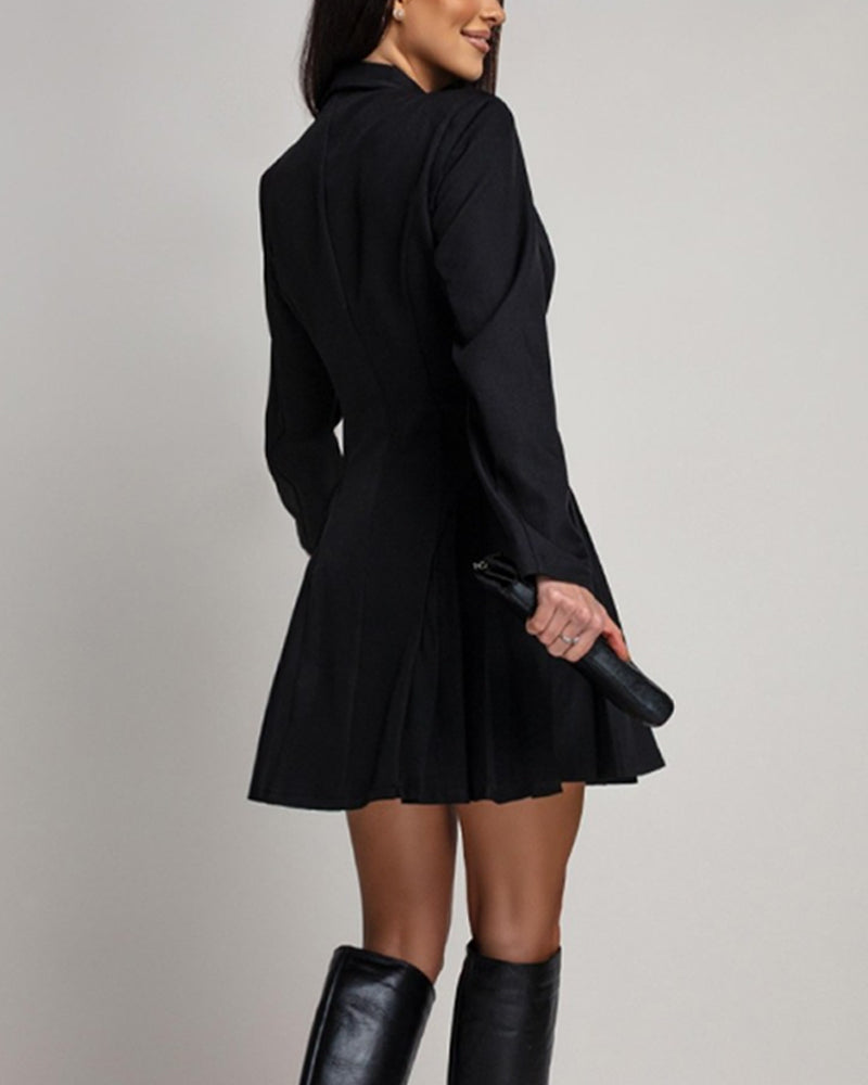 Robe Mini Femme Noire Style Blazer avec Boutons pour Tenue de Soirée