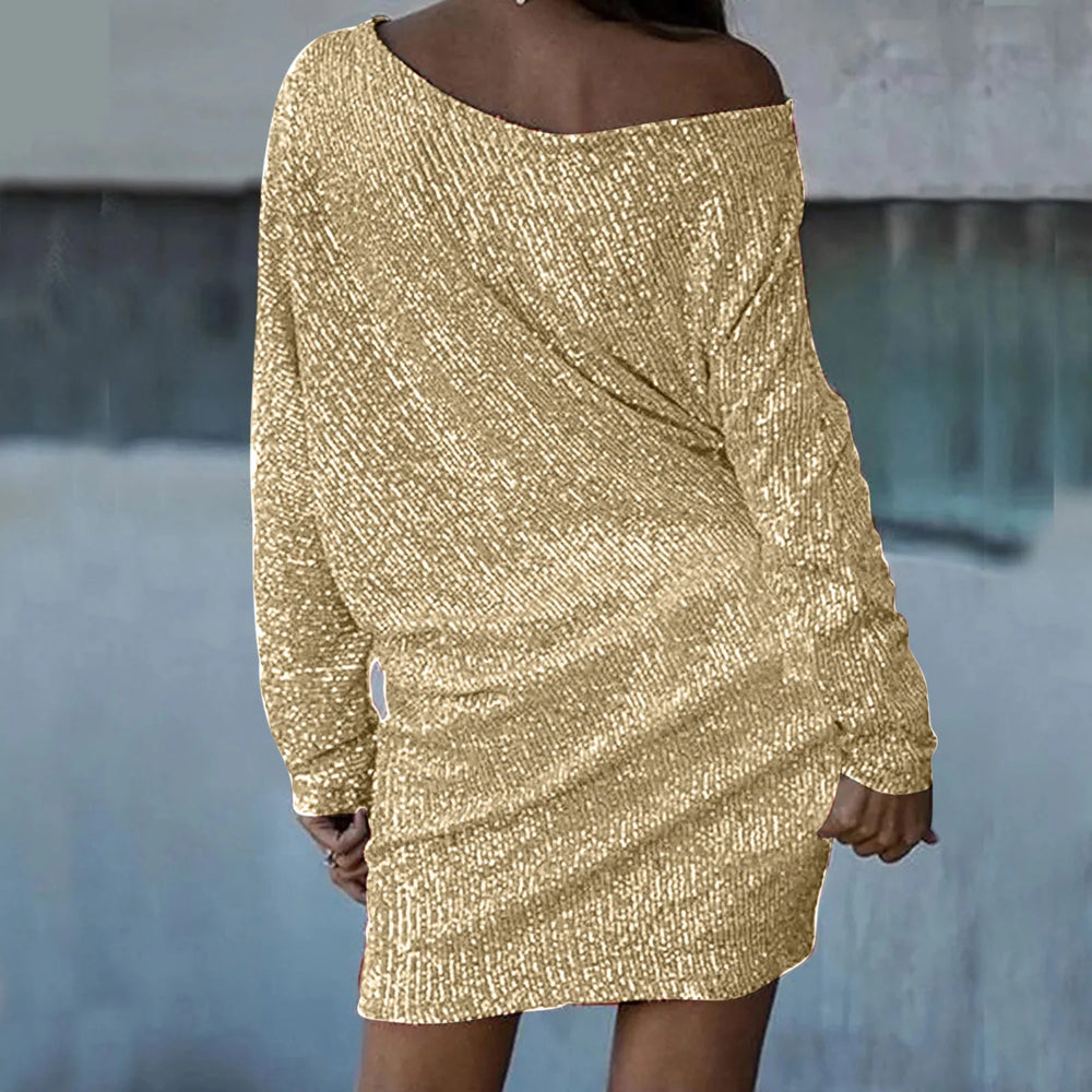 Annie | Robe scintillante à paillettes avec look épaules dénudées