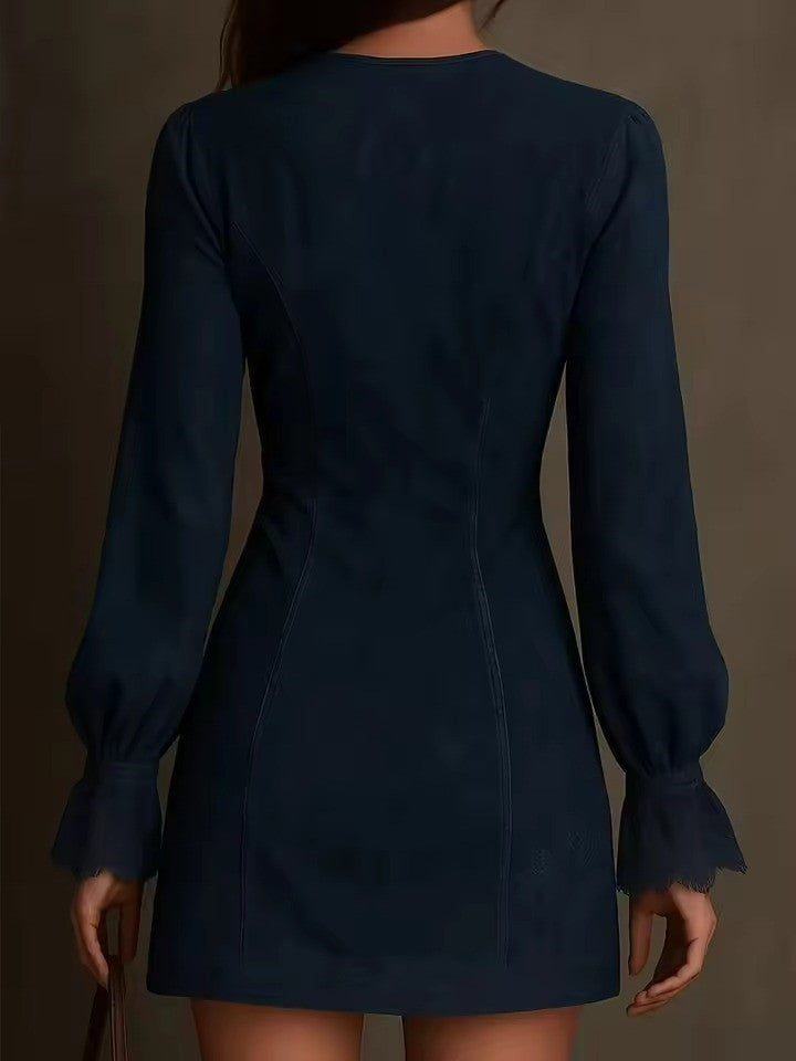 Elegancka mini sukienka zamszowa dla kobiet z koronką i zamkiem błyskawicznym
