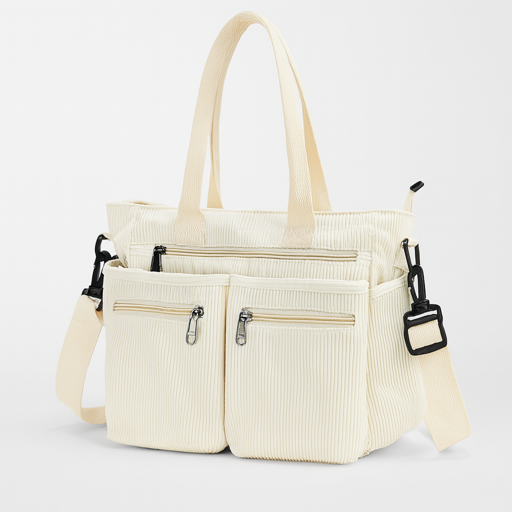 Sac à bandoulière tendance en velours côtelé pour femmes avec plusieurs poches