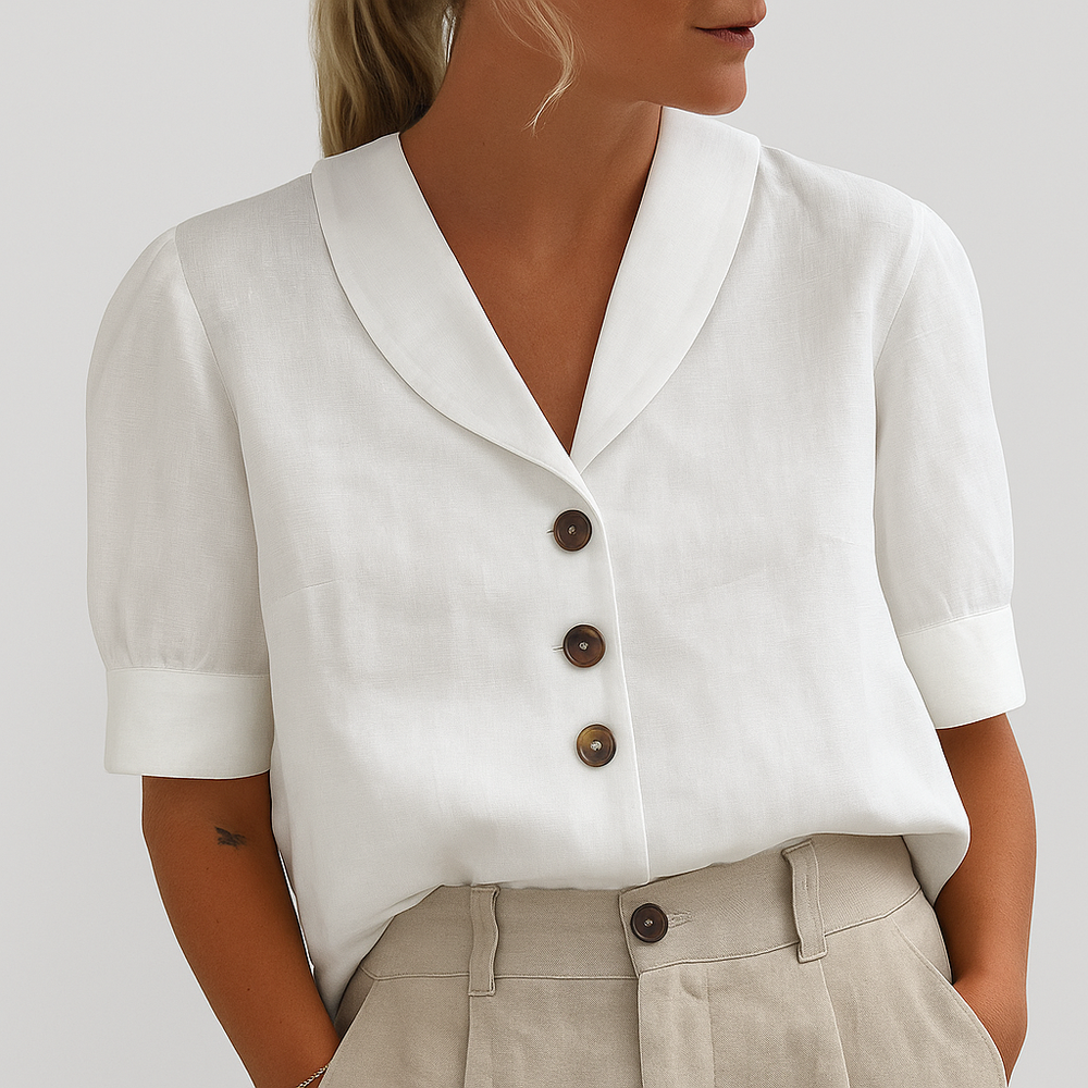 Blouse élégante pour femmes à col en V avec boutons et coupe décontractée