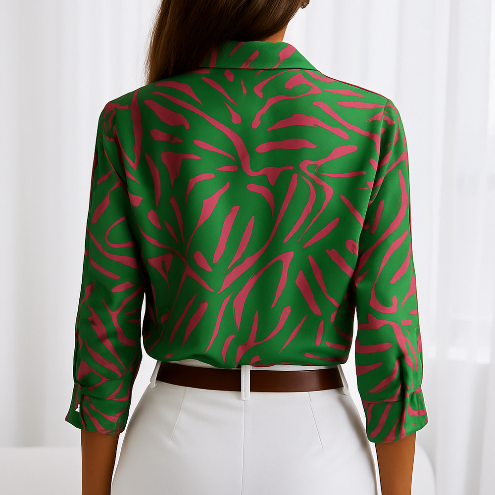 Luxe Groene Dames Satijnen Blouse met Lange Mouwen
