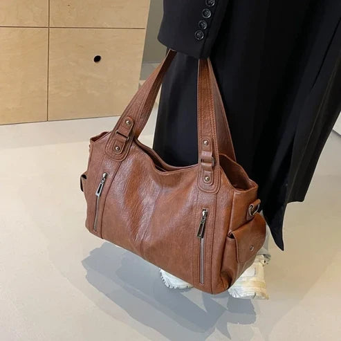 Dames Handtas met Schouderriem – Meerdere Ritsvakken Zwart - AIDA LENA