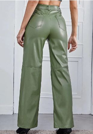 Trendy Elegante Dames Leren Broek met Hoge Taille