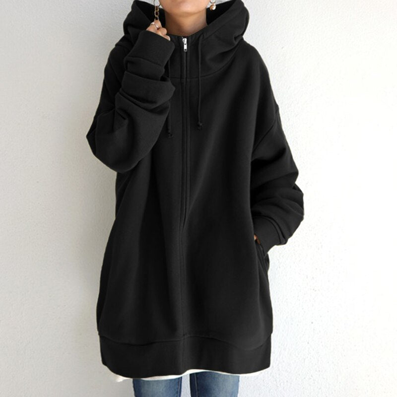Oversized Comfortabele Dames Hoodie met Rits en Capuchon
