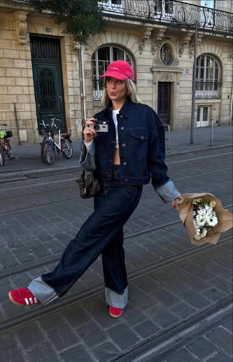 Katie | Denimowy zestaw z jeansami o szerokich nogawkach