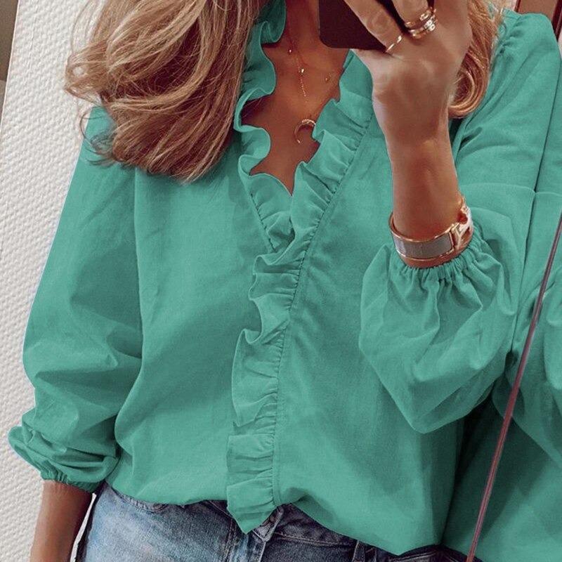 Stijlvolle Luchtige Dames Blouse met Lange Mouwen en Ruches