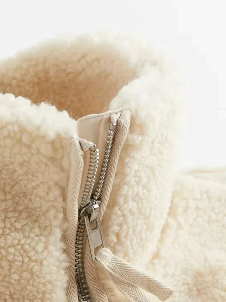 Zachte Dames Teddy Fleece Jas met Rits en Hoge Kraag