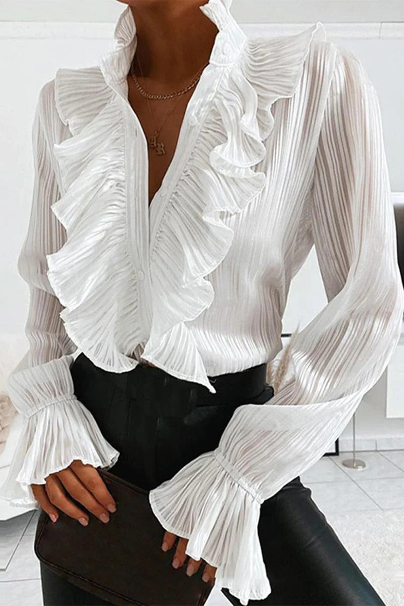 Chique en gestructureerde dames blouse met licht ruches
