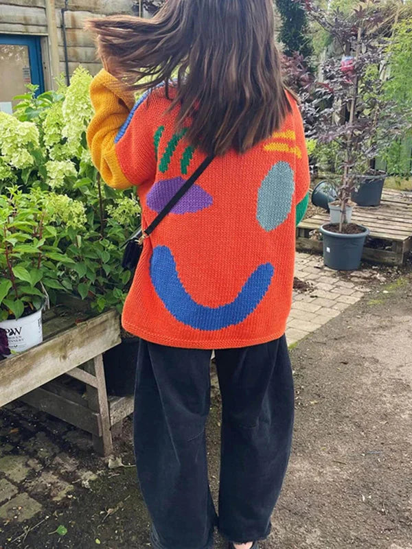 Stijlvolle Warme Dames Oversized Trui met Vrolijk Print