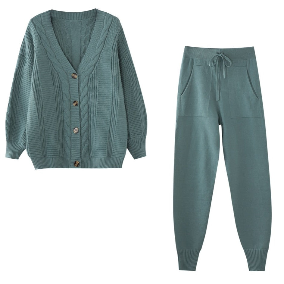 Warme Dames Loungewear Set met Gebreid Cardigan en Broek