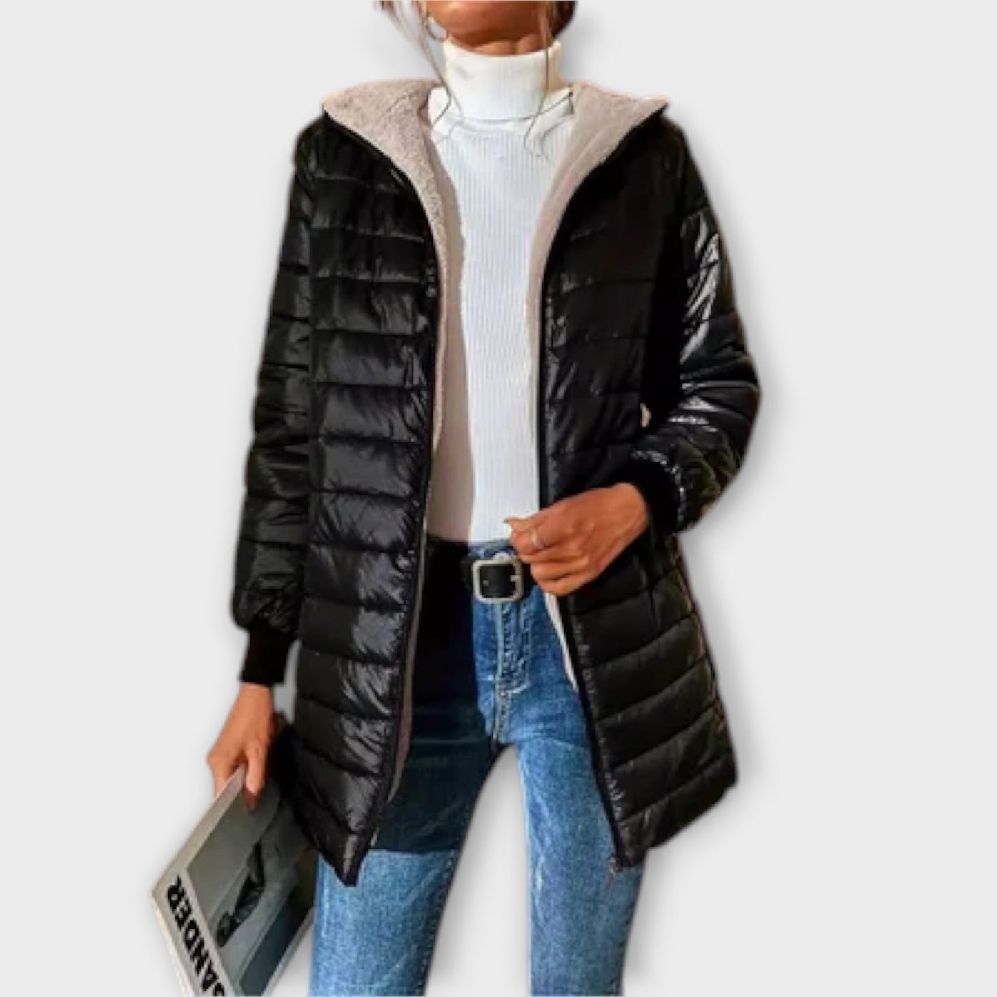 Trendy Lange Dames Quilted Winterjas met Rits