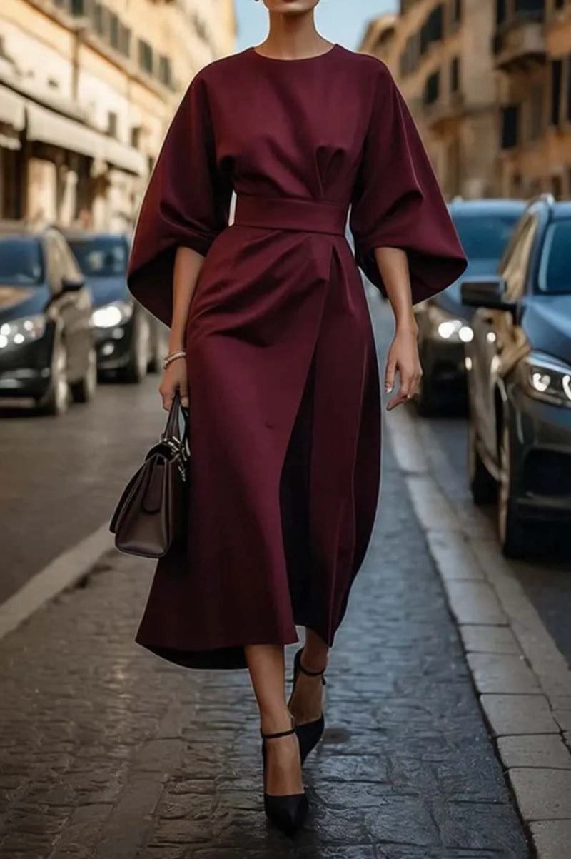 Samara | Elegancka sukienka midi z bufiastymi rękawami