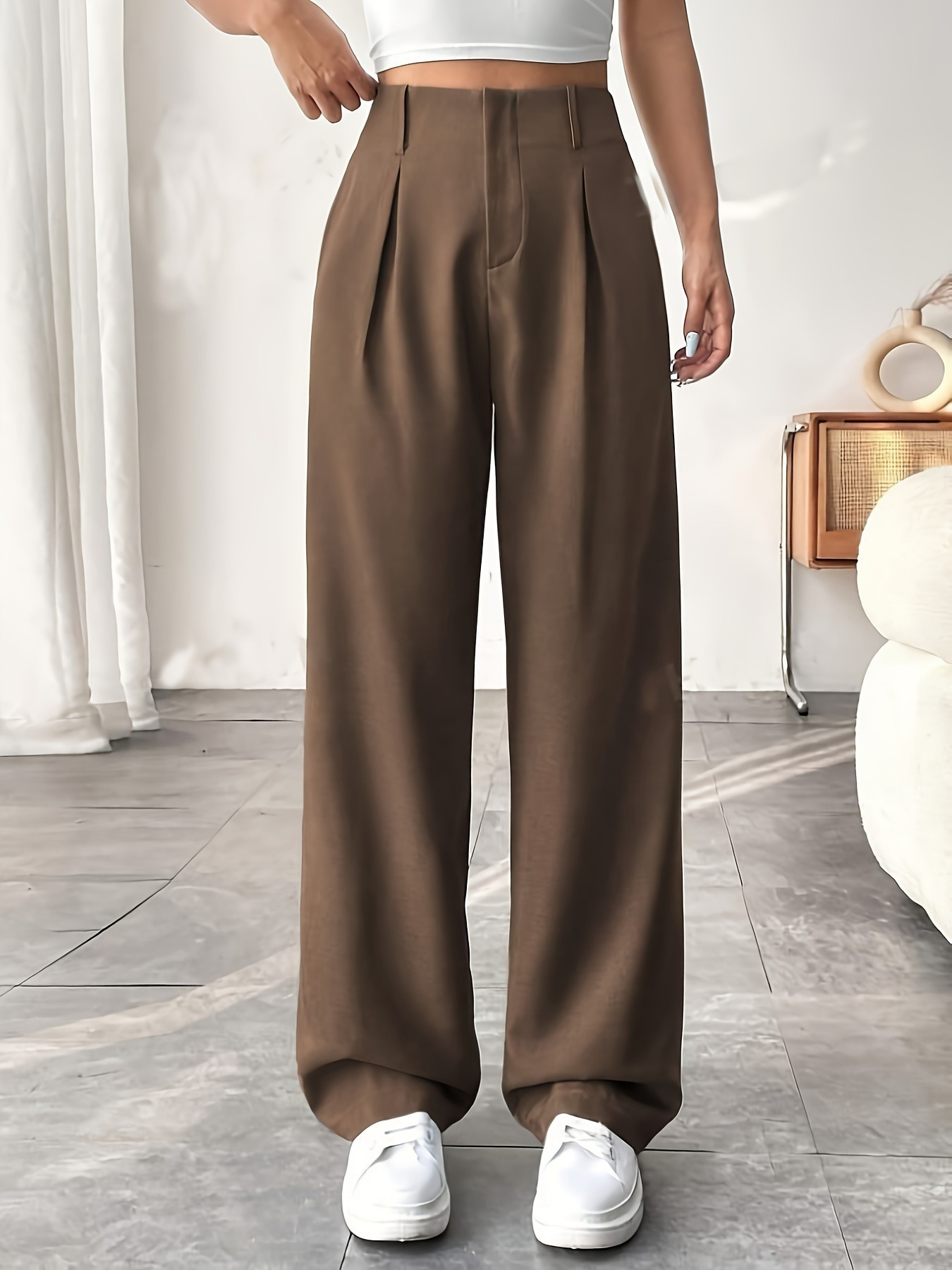 Elegant High-Waisted Women's Trousers with Wide Legs