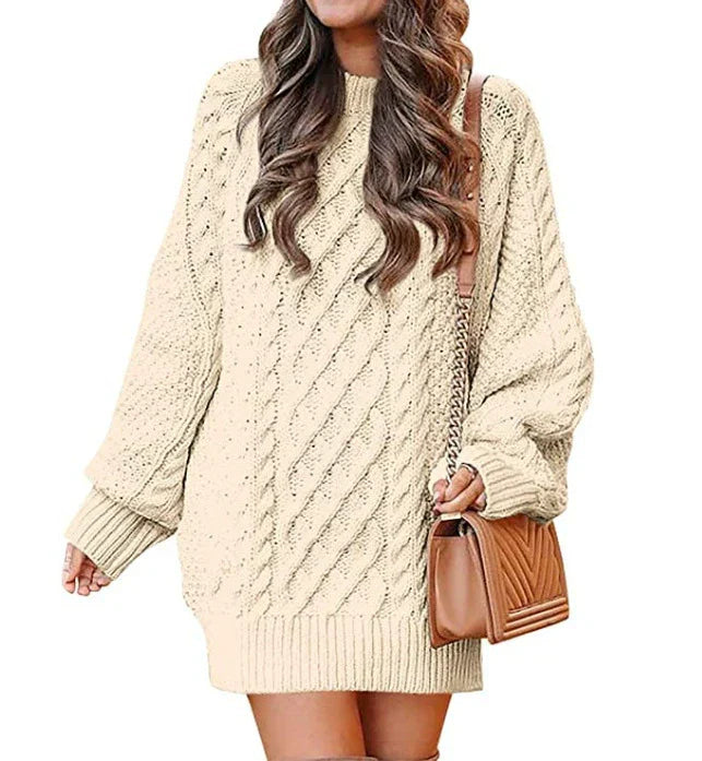 Gebreide Oversized Dames Mini Sweater Jurk met Lange Mouwen