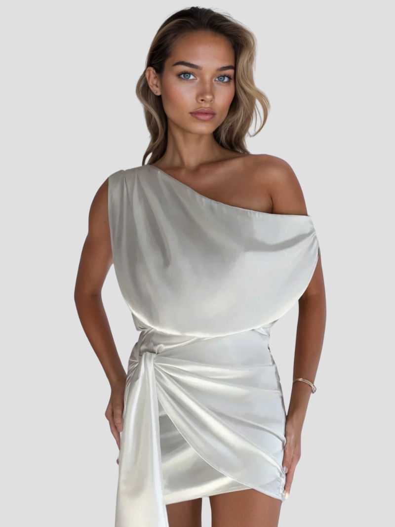 Yolie | Elegante One-Shoulder Satijnen Mini Jurk