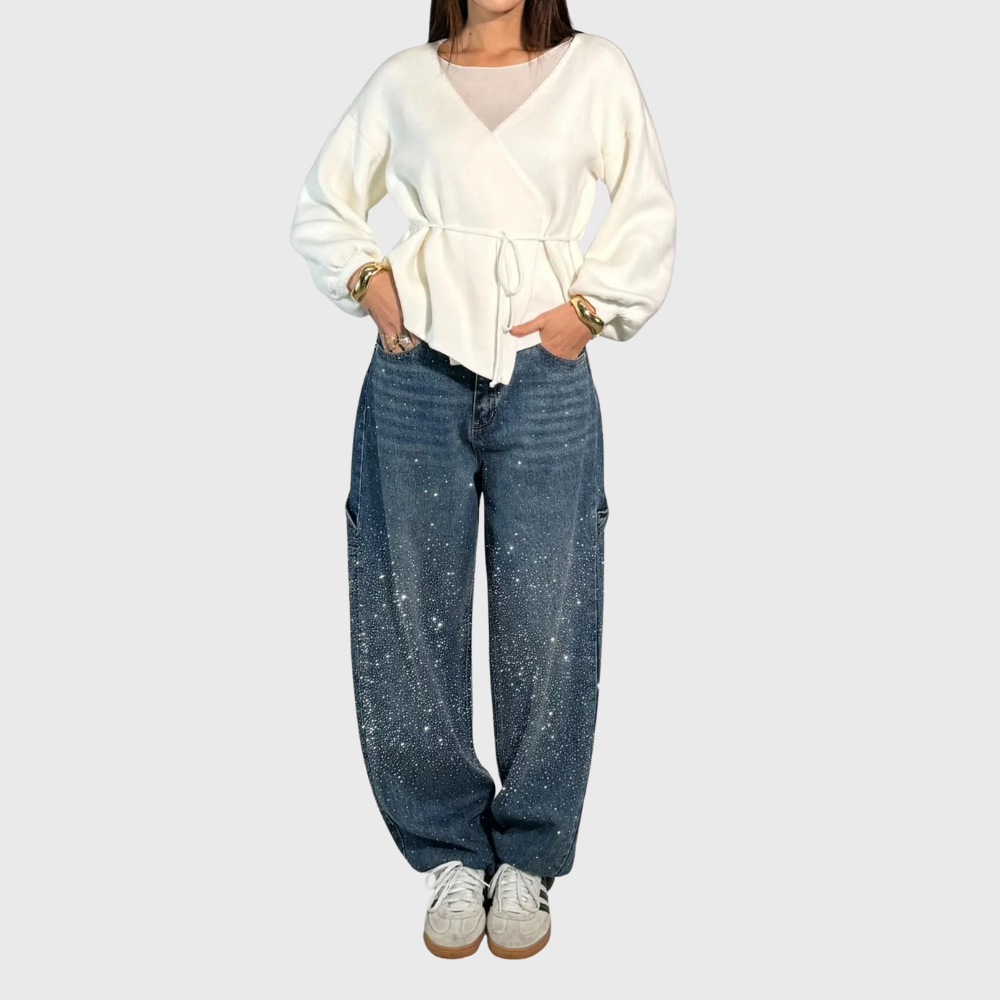 Jean scintillant tendance pour femmes avec jambes larges