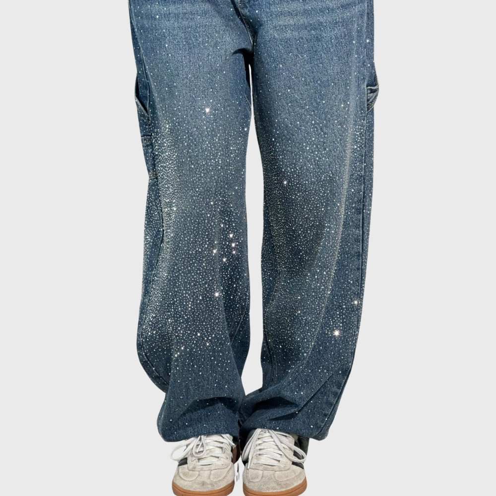 Jean scintillant tendance pour femmes avec jambes larges