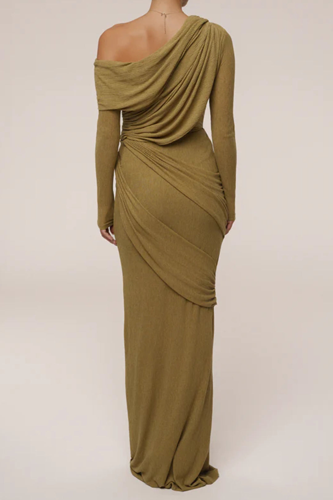 Elegant Green One Shoulder Gala Maxi Dress with Ruffles for Women