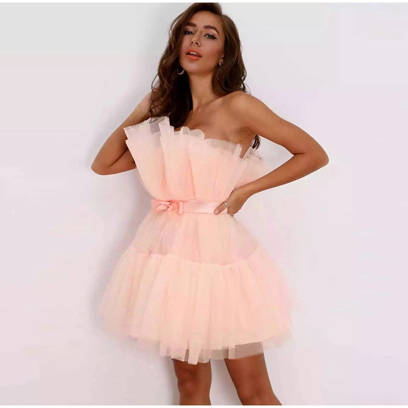 Robe Cocktail Mini Festive avec Encolure Bustier pour Femme