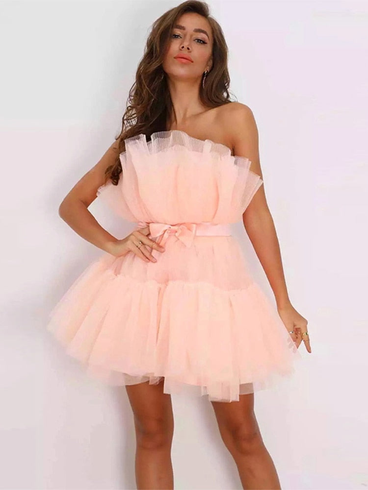 Robe Cocktail Mini Festive avec Encolure Bustier pour Femme