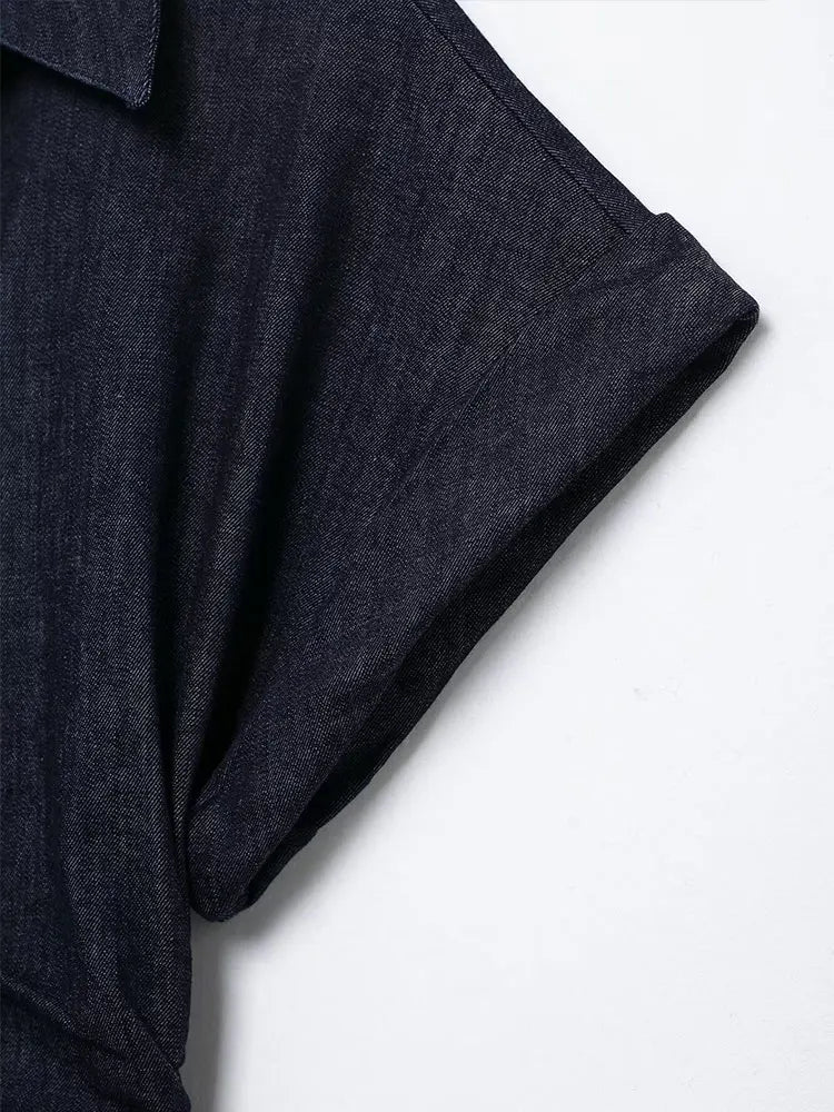 Victoria | Donkerblauwe Denim Jurk - Midi