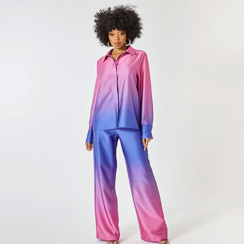 Haze | Satijnen Ombre Set met Blouse en Wijde Broek