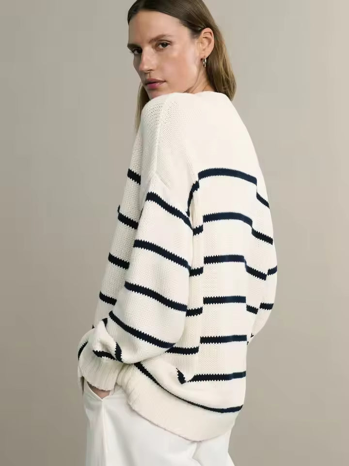 Trendy Oversized Dames Cardigan met Strepen en V-hals