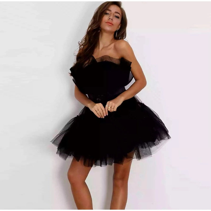 Robe Cocktail Mini Festive avec Encolure Bustier pour Femme