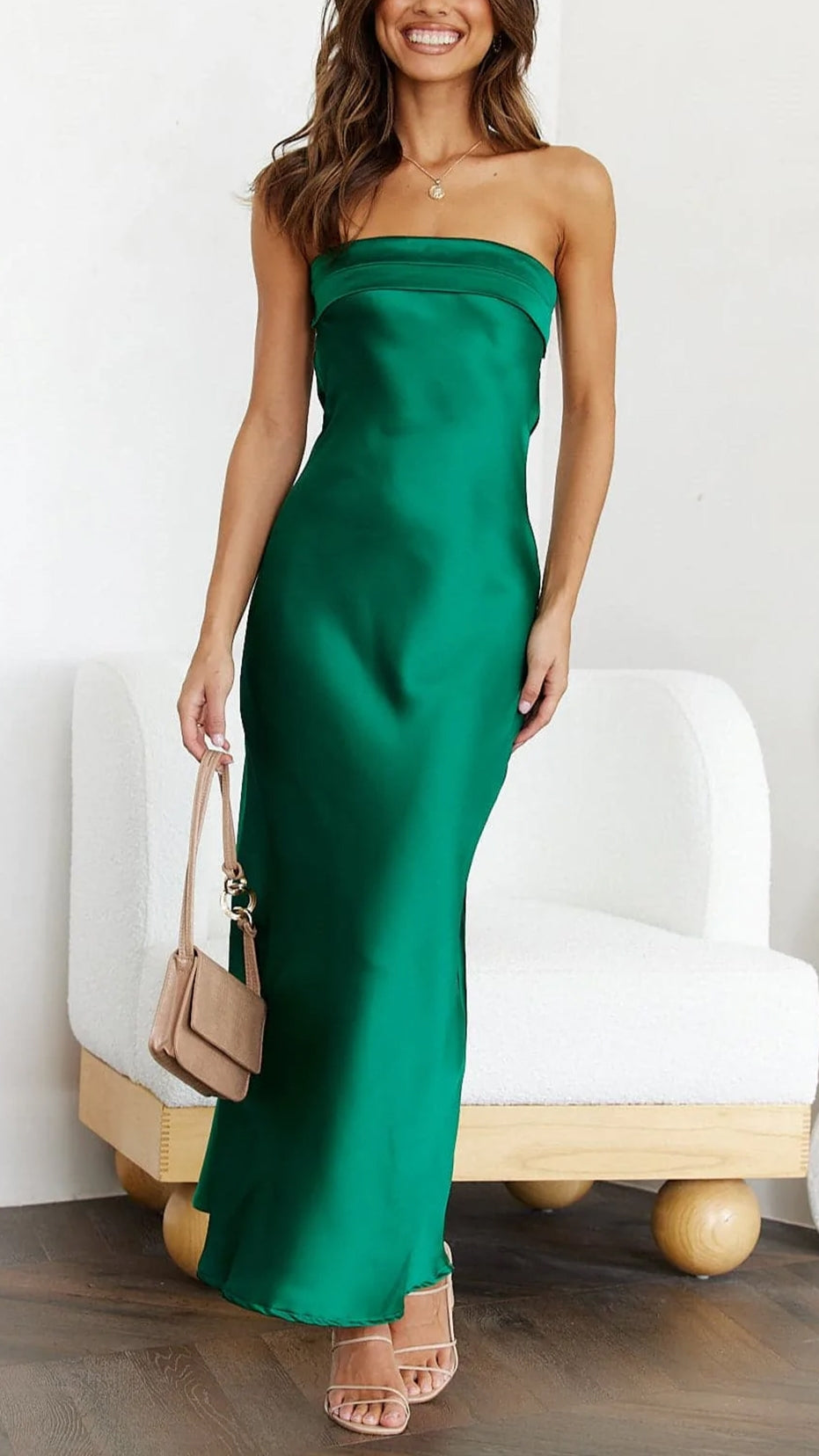 Naeeda | Galajurk Strapless Satijnen Maxi Jurk