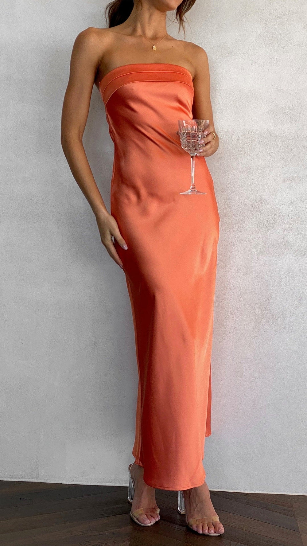 Naeeda | Galajurk Strapless Satijnen Maxi Jurk