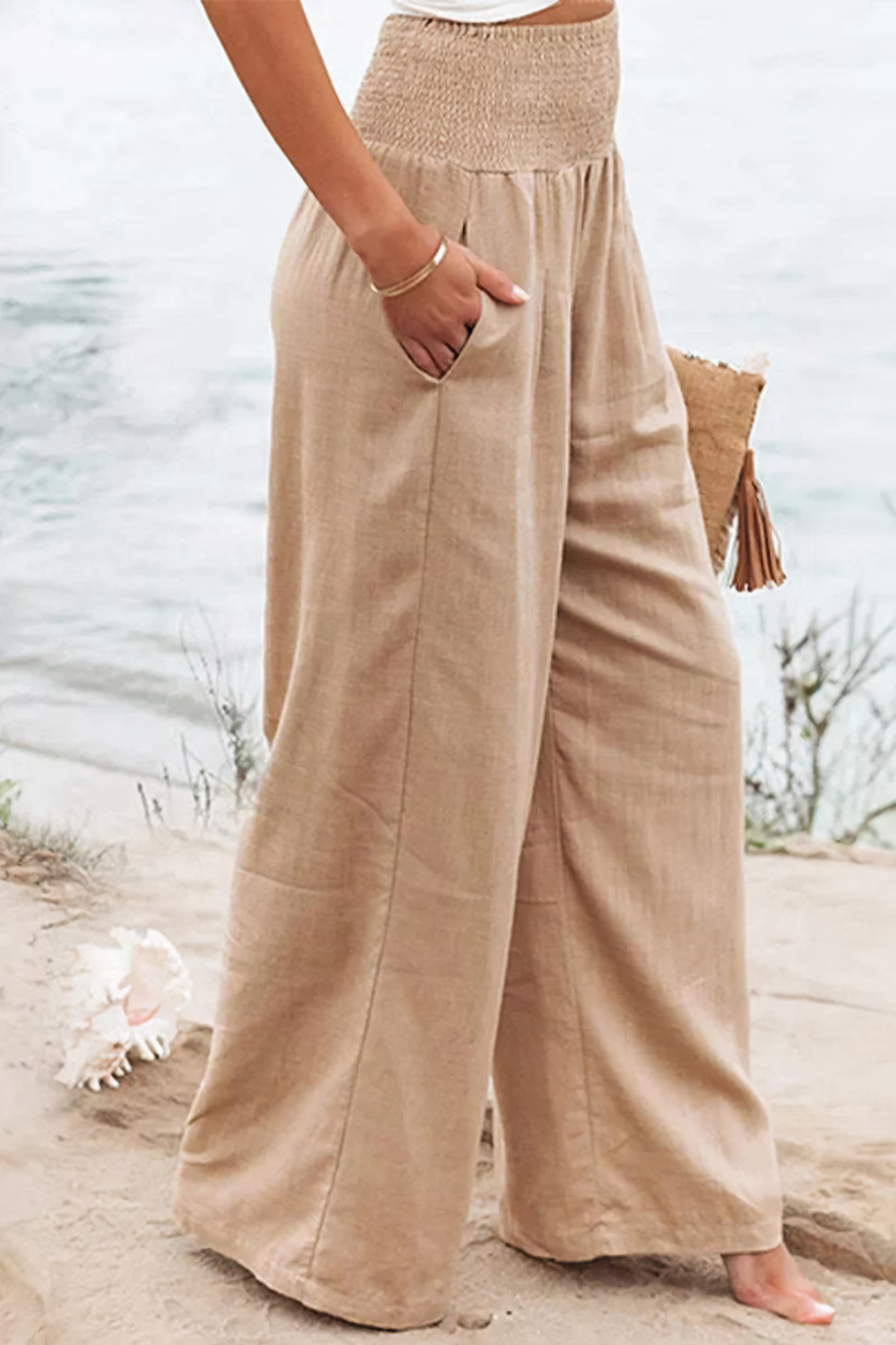 Pantalon Palazzo Femme Aérien À Jambes Larges Et Taille Haute