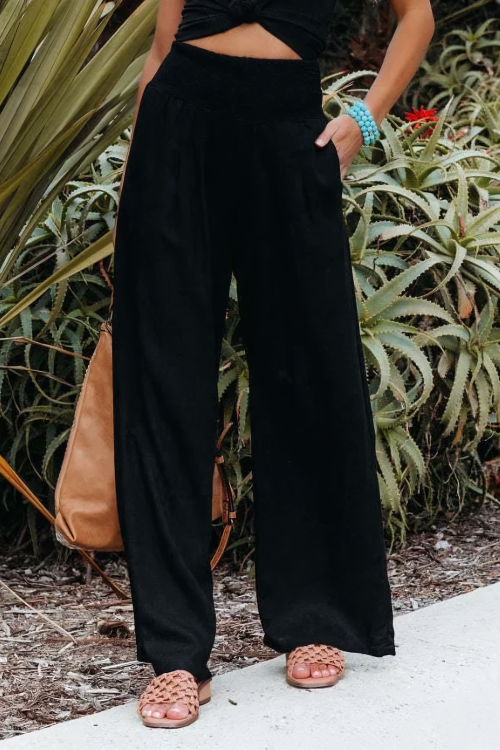 Pantalon Palazzo Femme Aérien À Jambes Larges Et Taille Haute